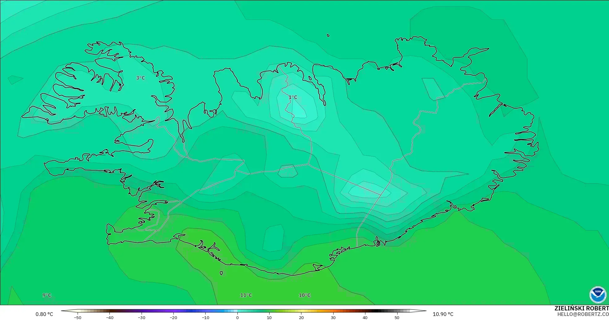 GFS modelo - Islandia, Punto de rocío a 2 m