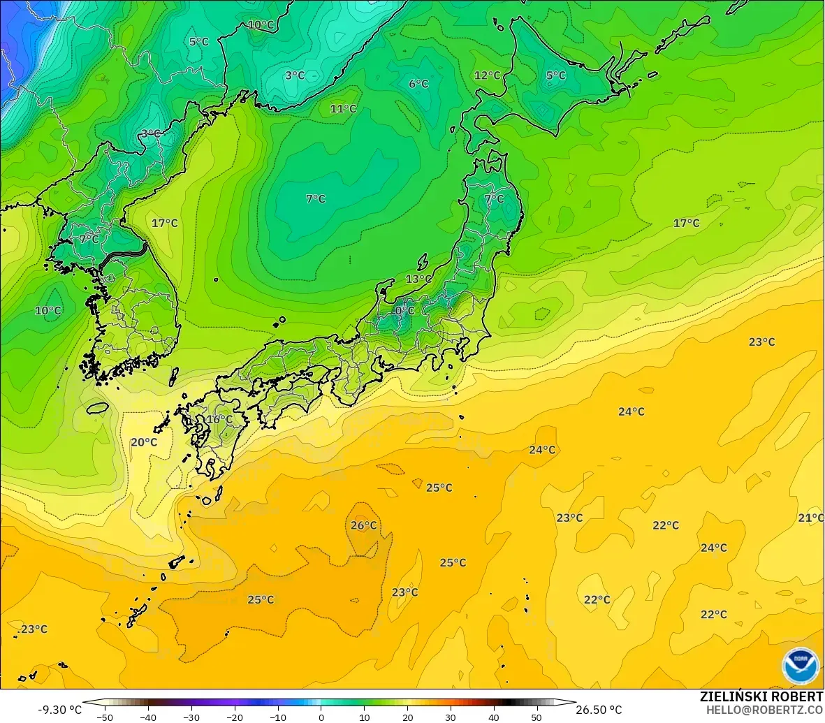 GFS modelo - Japón, Punto de rocío a 2 m