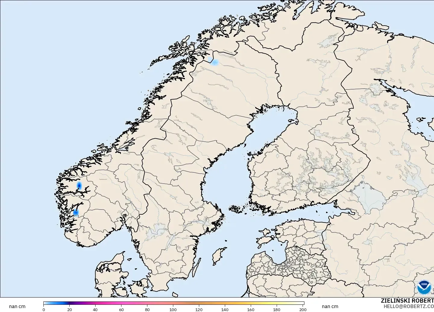 GFS modelo - Escandinavia, Profundidad de nieve