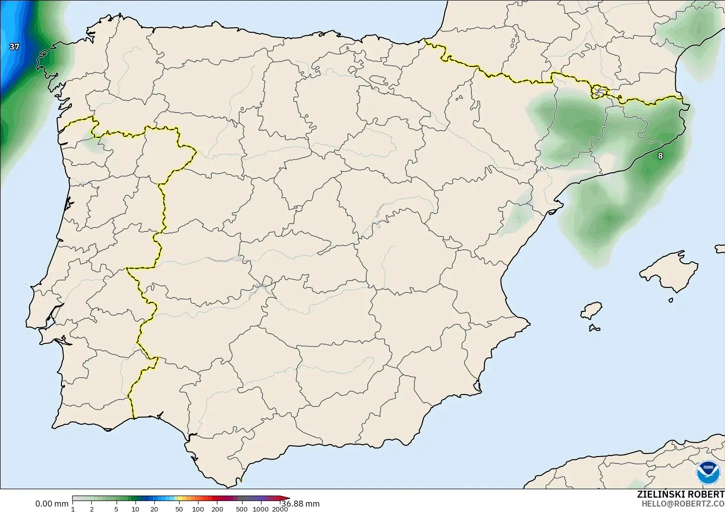 GFS modelo - España, Acumulación de precipitación