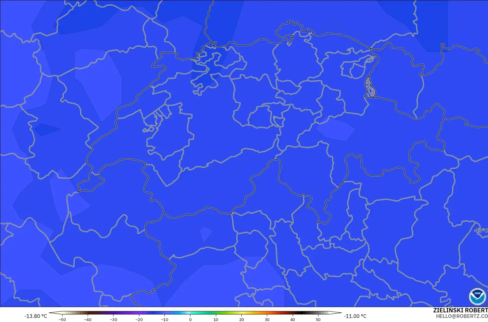 GFS modelo - Suiza, Temperatura a 500 hPa