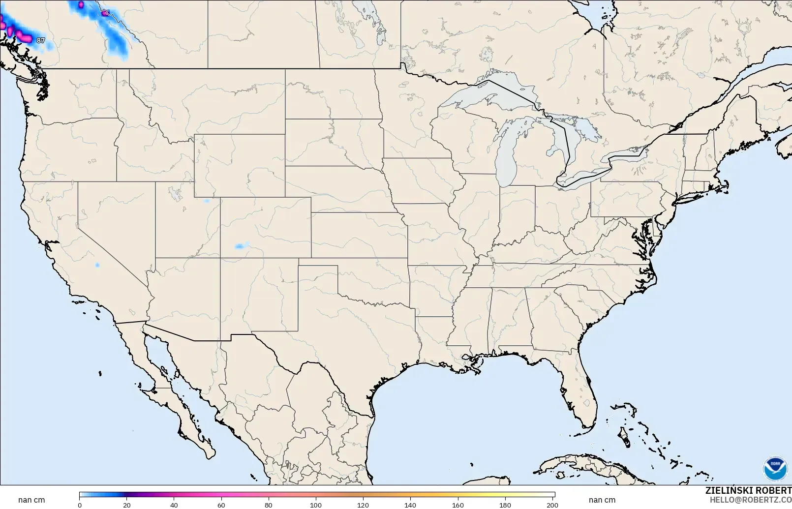 GFS modelo - Estados Unidos, Profundidad de nieve