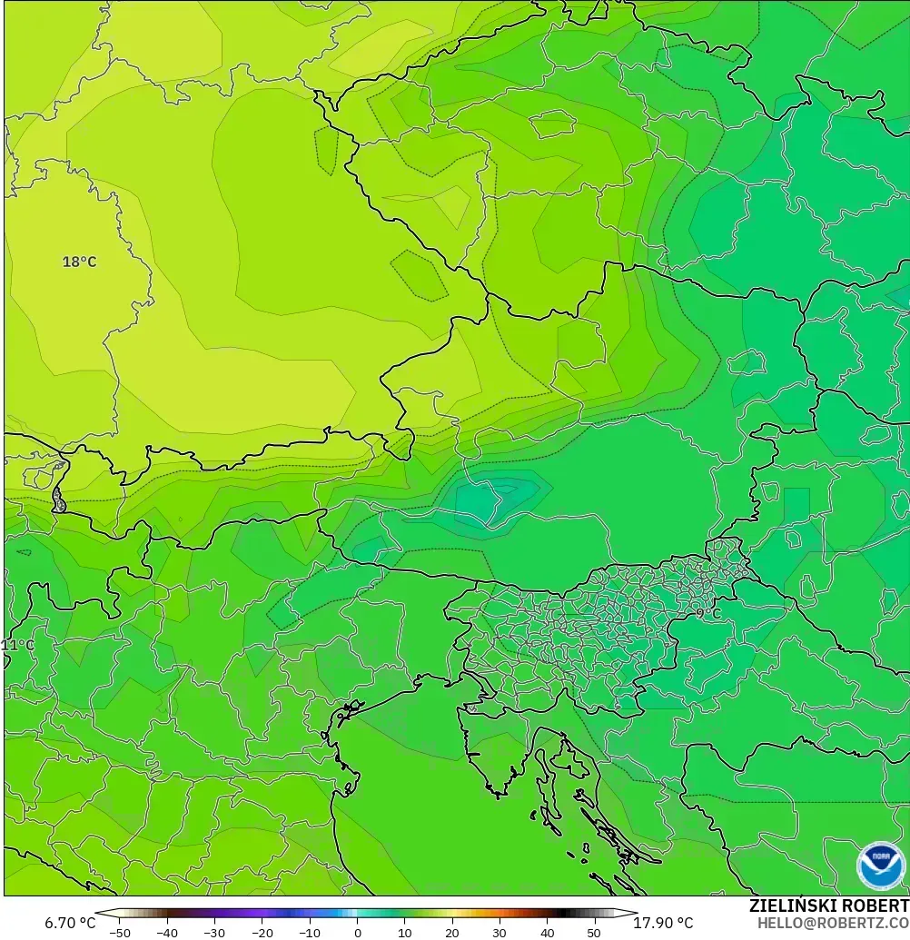 GFS modelo - Austria, Temperatura a 850 hPa