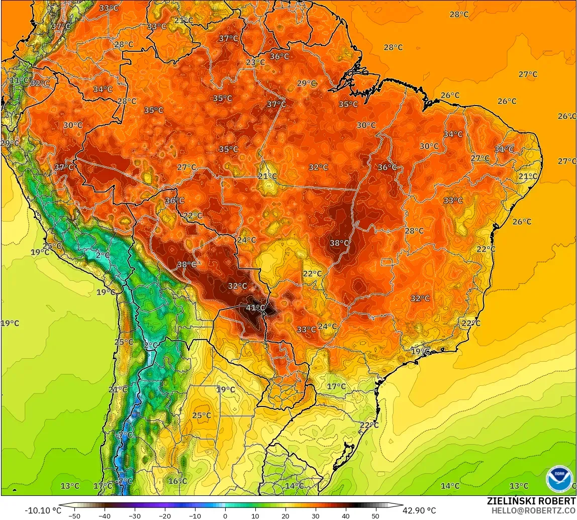 GFS modelo - Brasil, Temperatura a 2 m