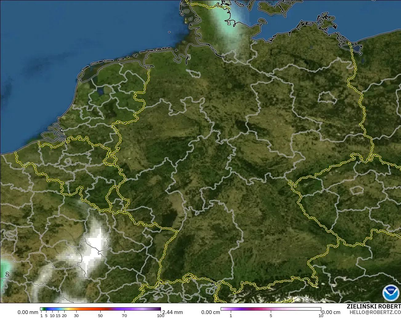 GFS modelo - Alemania, Precipitación, nubes y presión