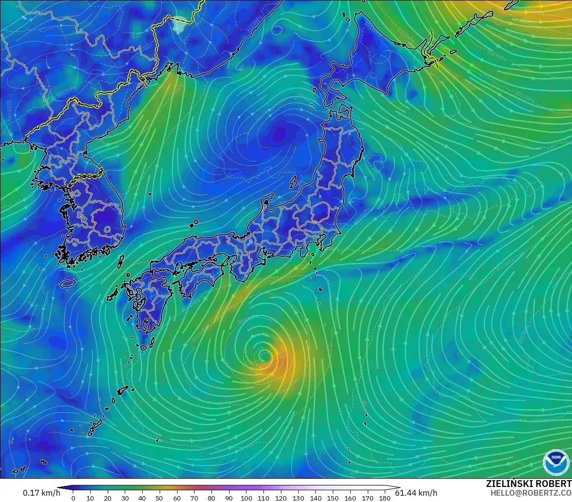 GFS modelo - Japón, Viento a 10 m