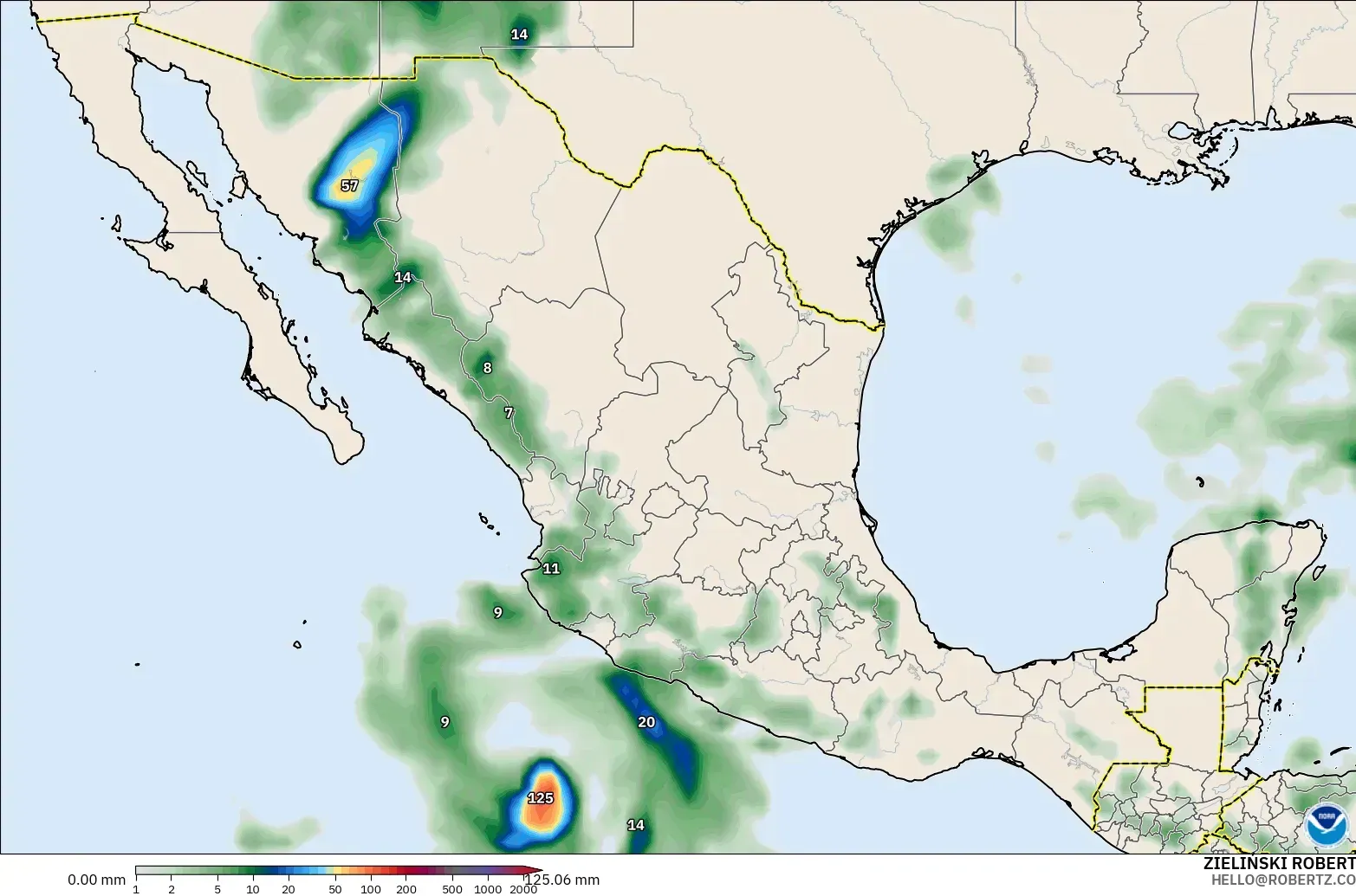 GFS modelo - México, Acumulación de precipitación