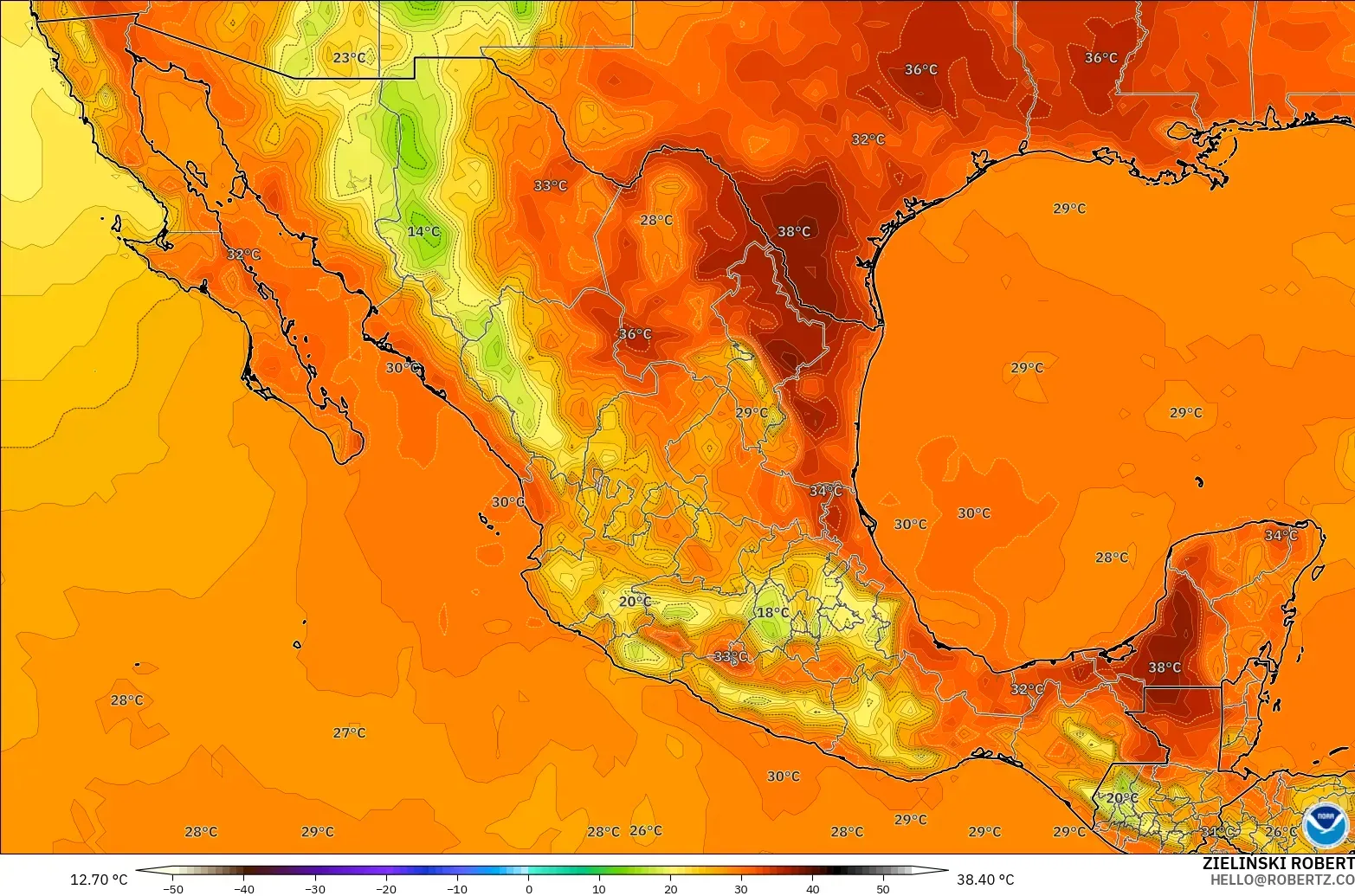 GFS modelo - México, Temperatura a 2 m
