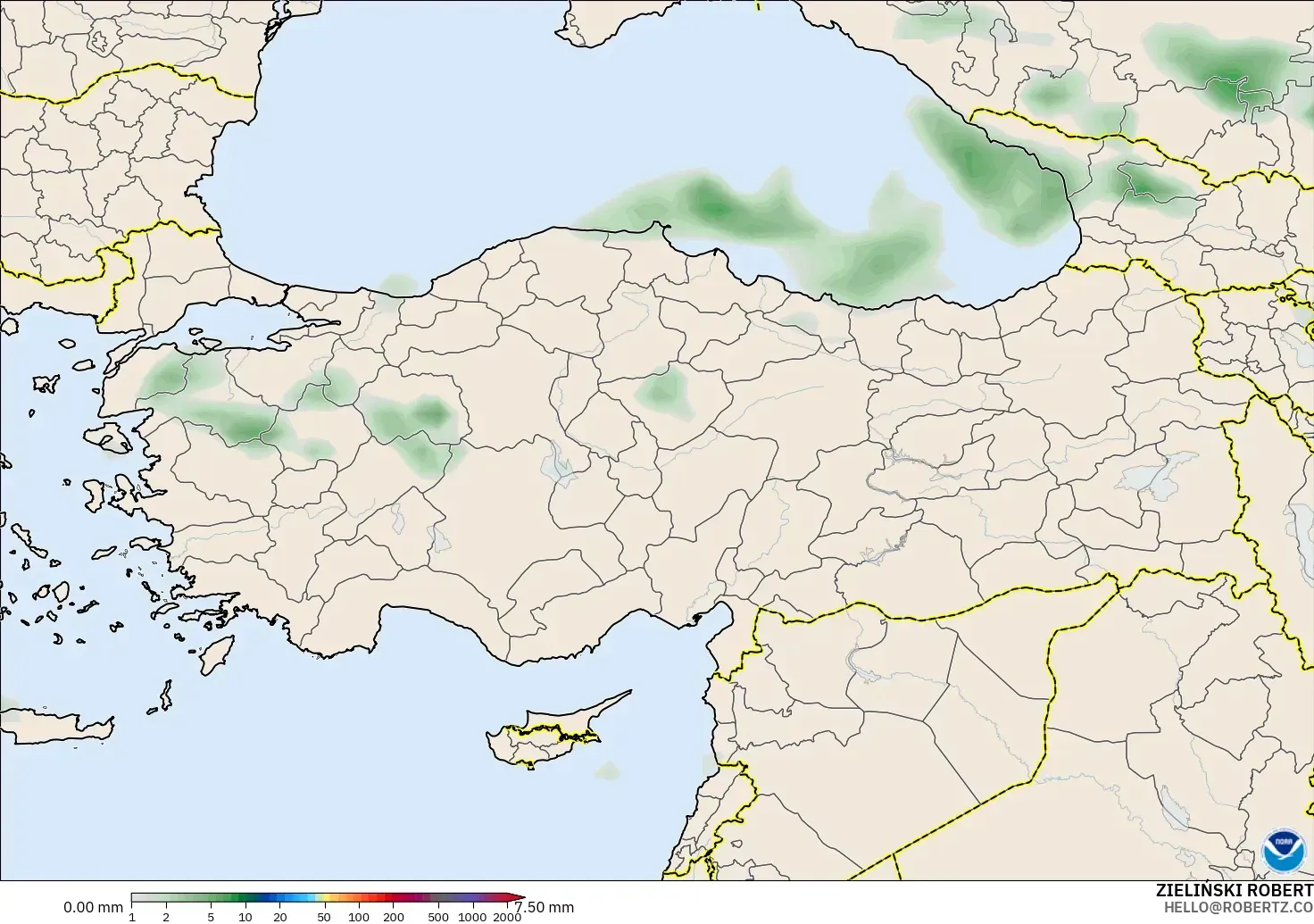 GFS modelo - Turquía, Acumulación de precipitación