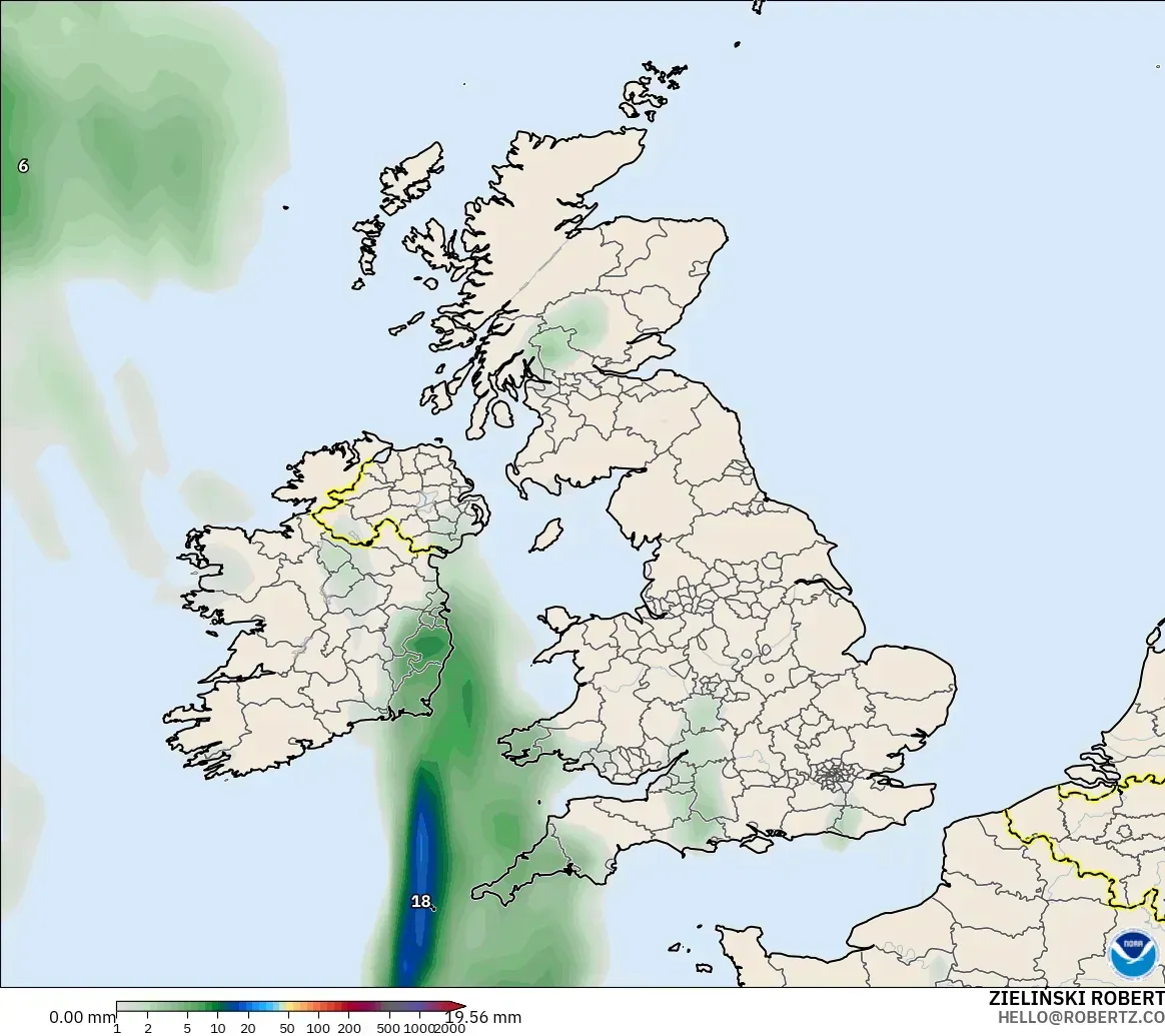 GFS modelo - Reino Unido, Acumulación de precipitación