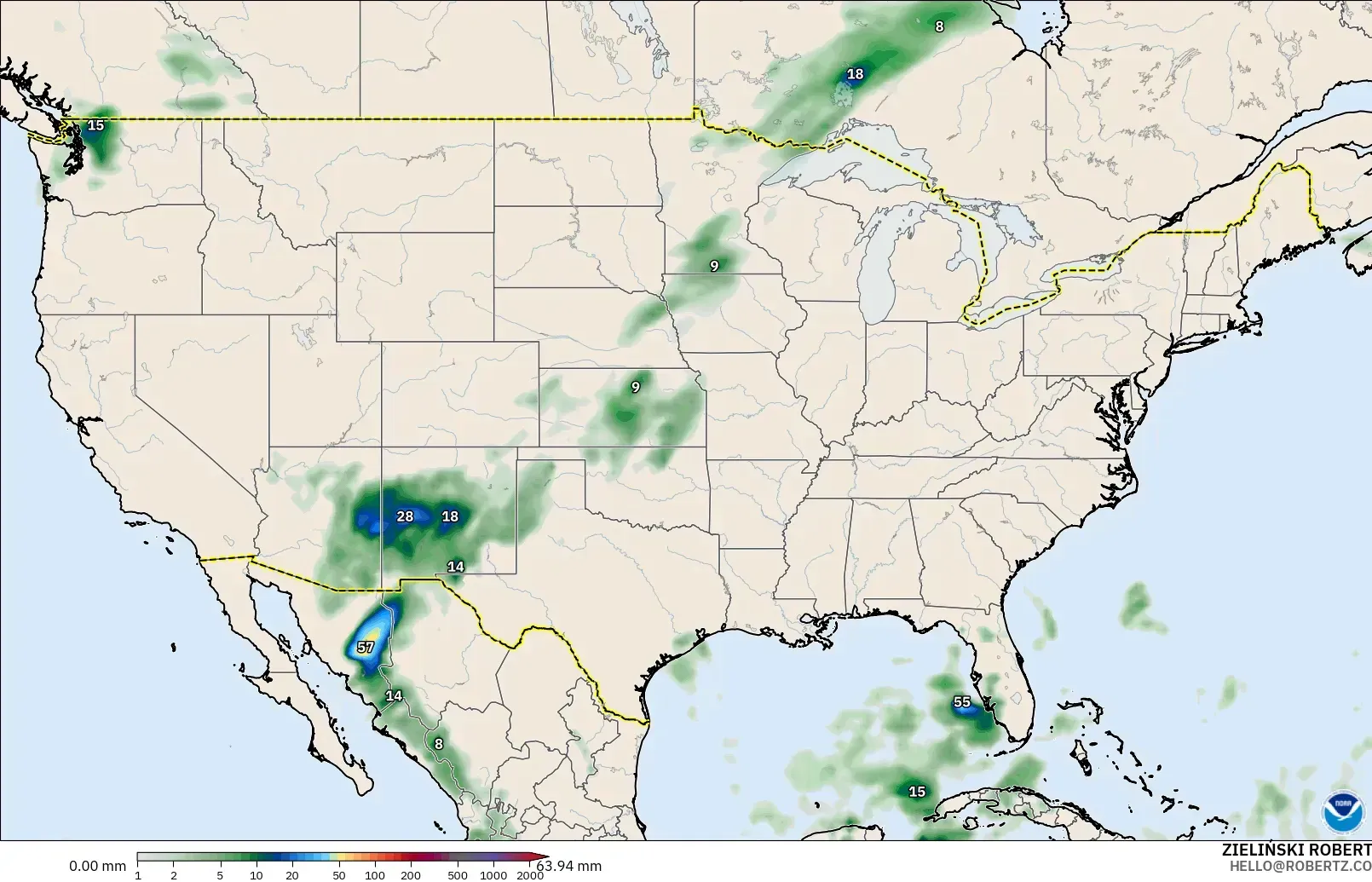 GFS modelo - Estados Unidos, Acumulación de precipitación