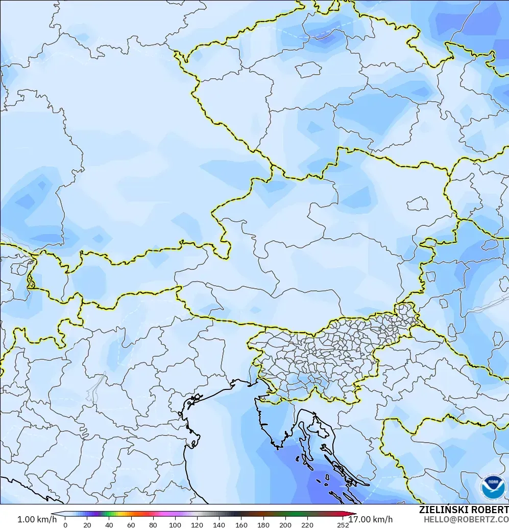 GFS modelo - Austria, Ráfagas de Viento Máximas