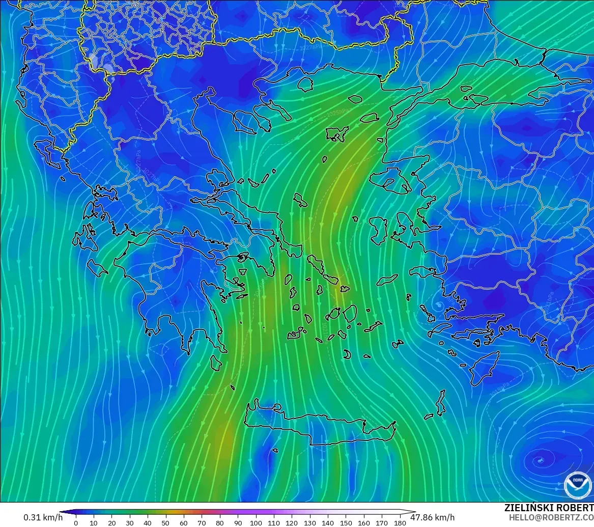 GFS modelo - Grecia, Viento a 10 m