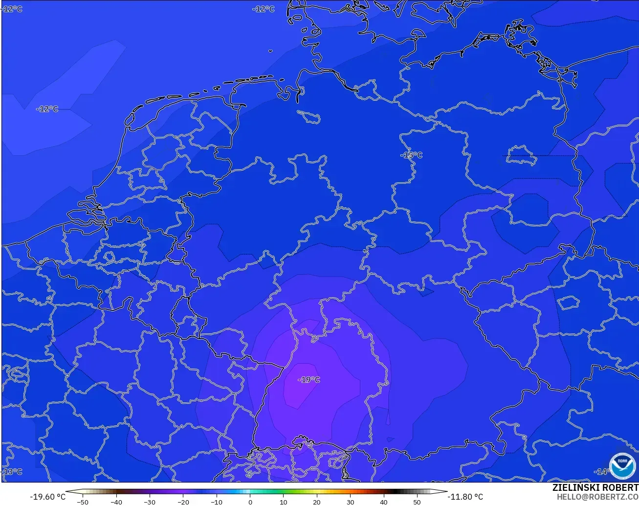 GFS modelo - Alemania, Temperatura a 500 hPa