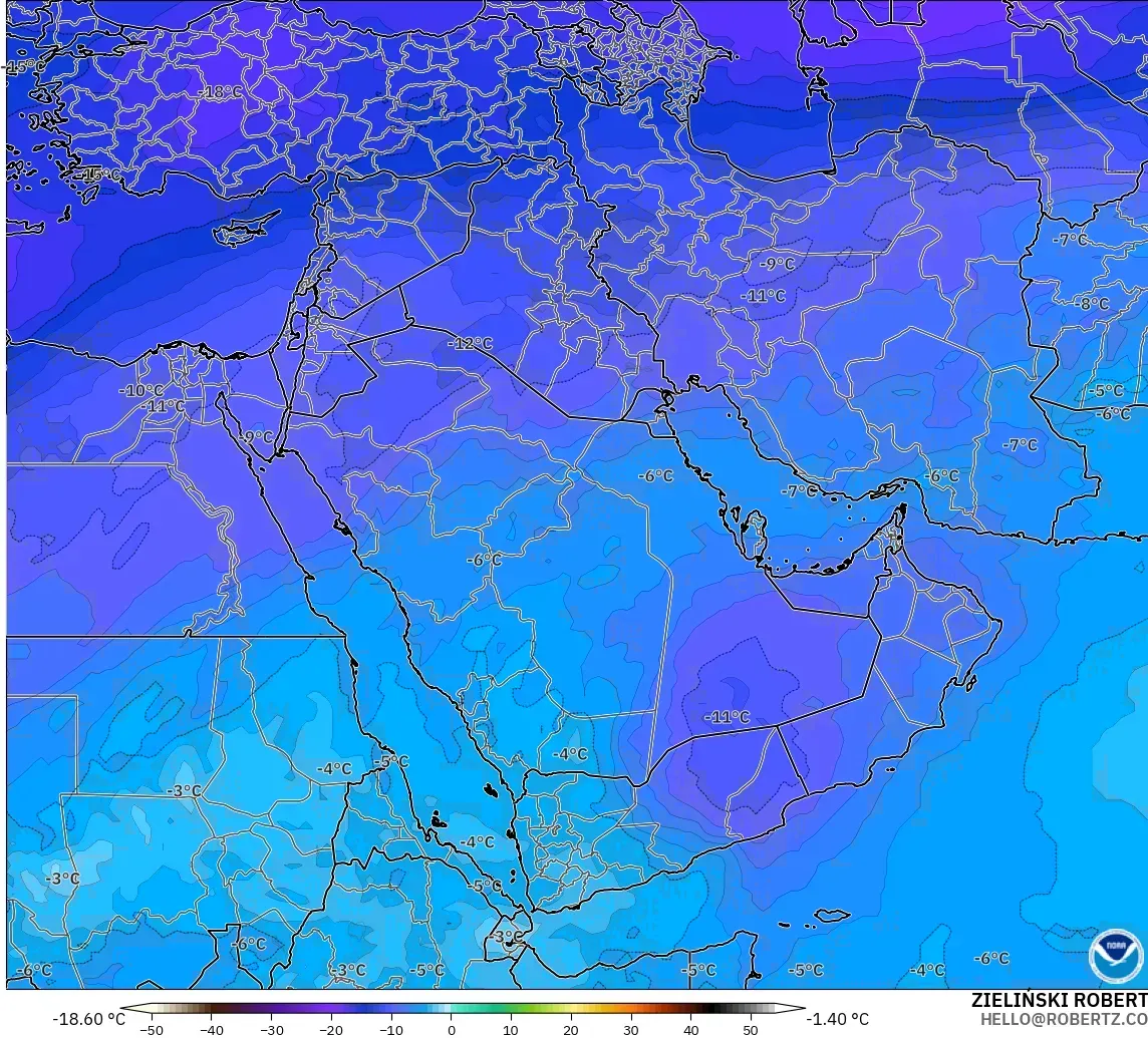 GFS modelo - Oriente Medio, Temperatura a 500 hPa