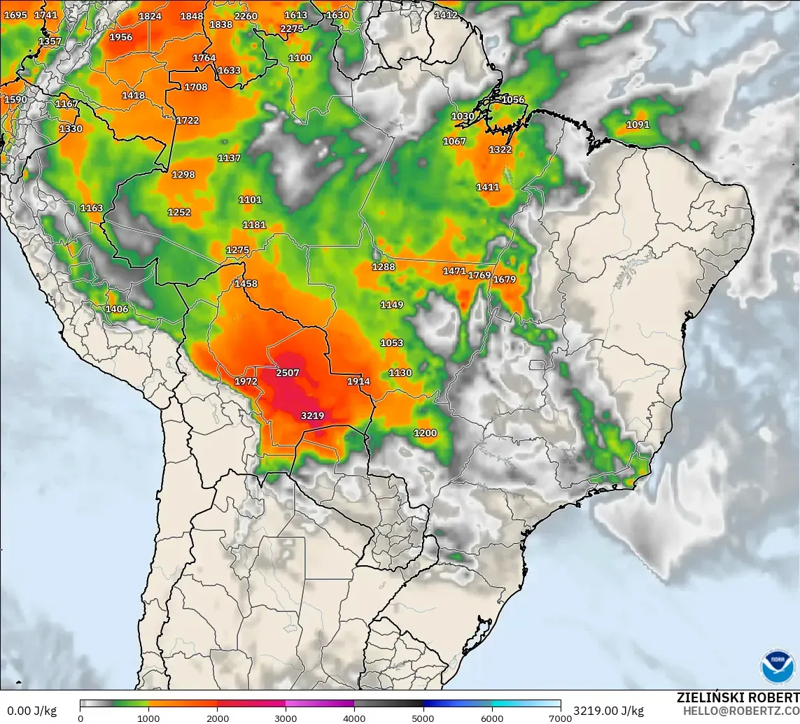 GFS modelo - Brasil, CAPE