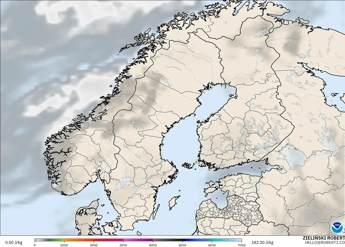 GFS modelo - Escandinavia, CAPE