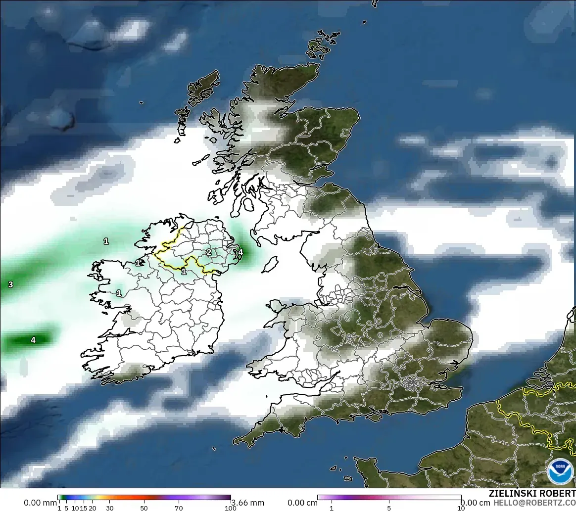GFS modelo - Reino Unido, Precipitación, nubes y presión
