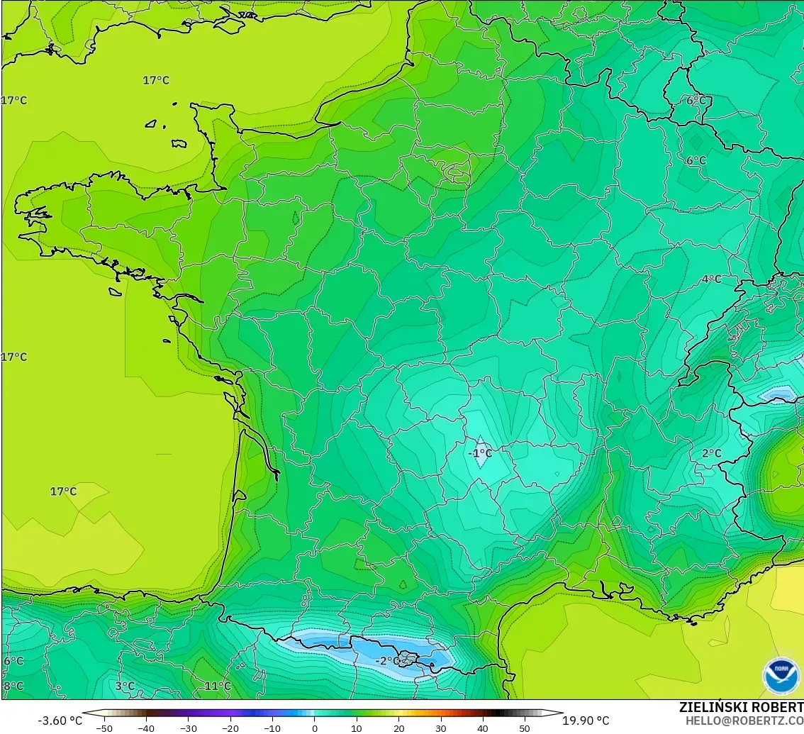 GFS modelo - Francia, Temperatura a 2 m