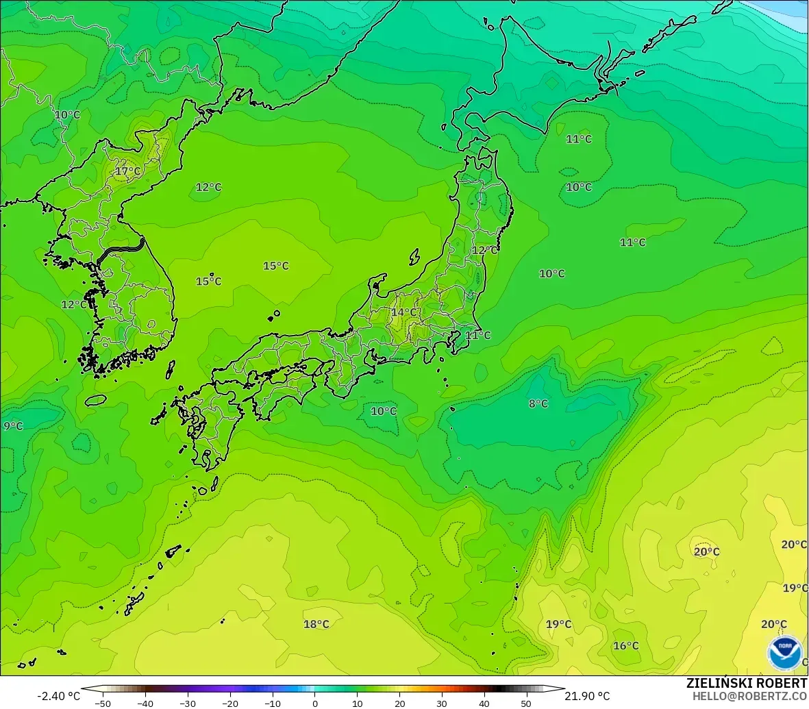 GFS modelo - Japón, Temperatura a 850 hPa
