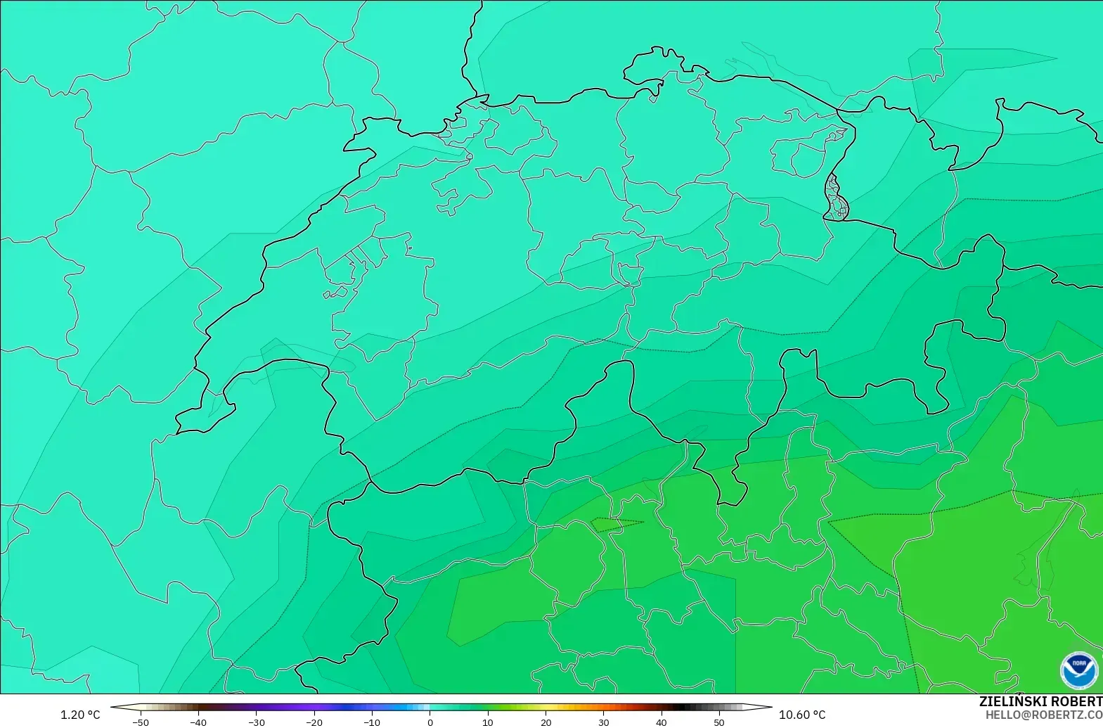 GFS modelo - Suiza, Temperatura a 850 hPa
