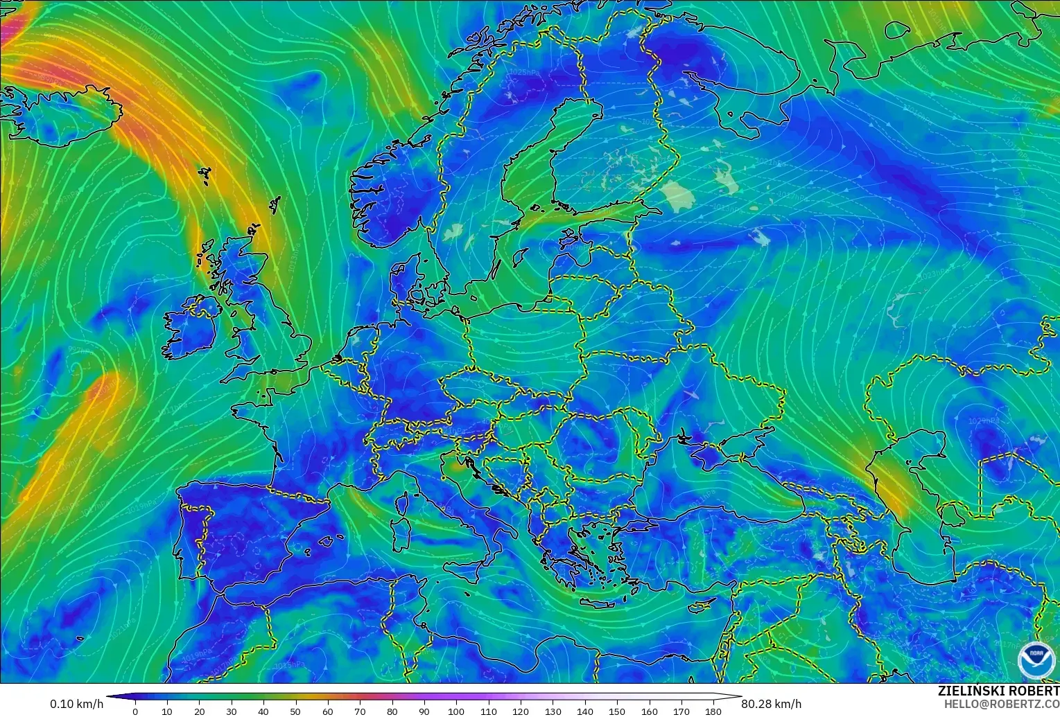 GFS modelo - Europa, Viento a 10 m