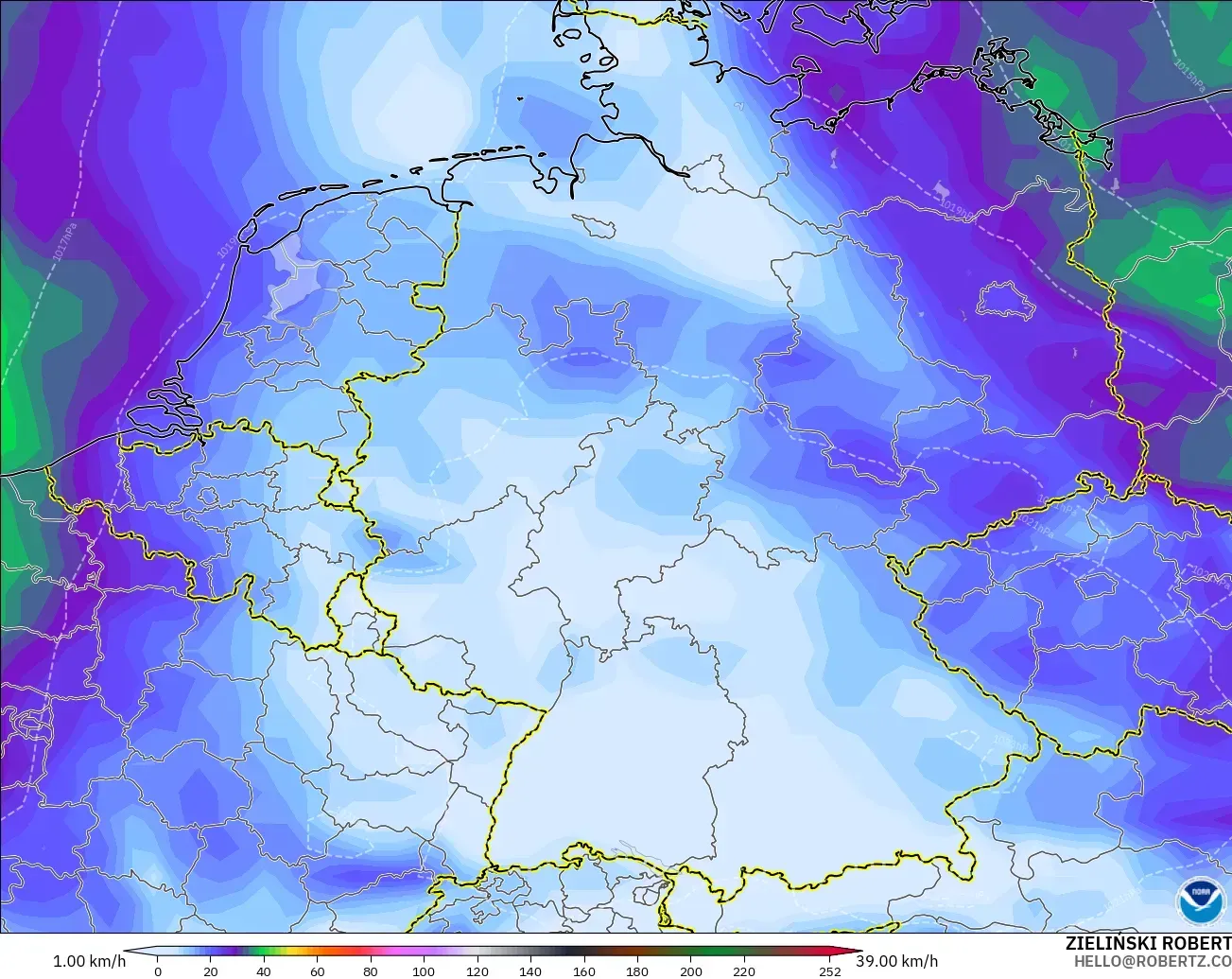 GFS modelo - Alemania, Ráfagas de viento