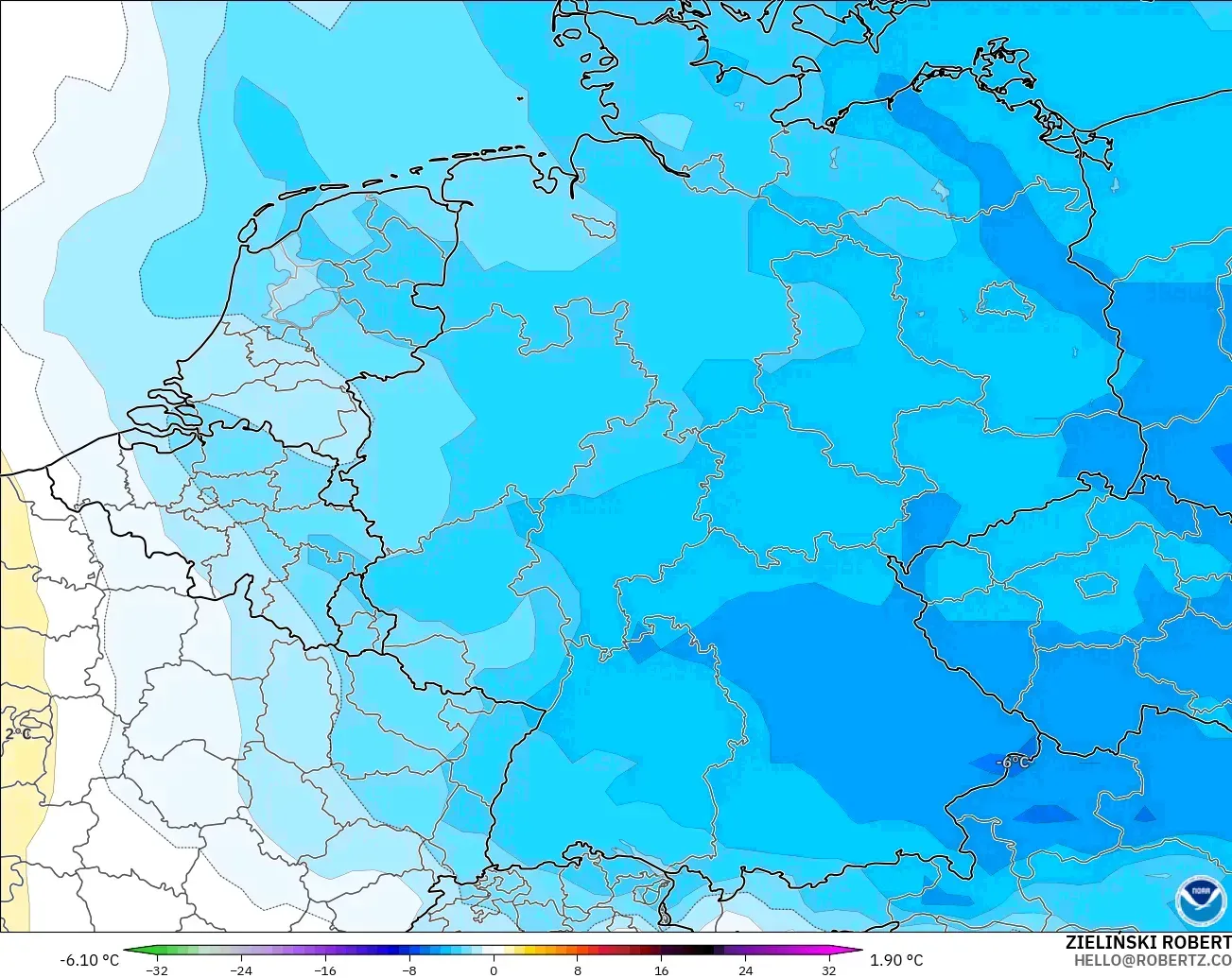 GFS modelo - Alemania, Anomalía de temperatura a 850 hPa