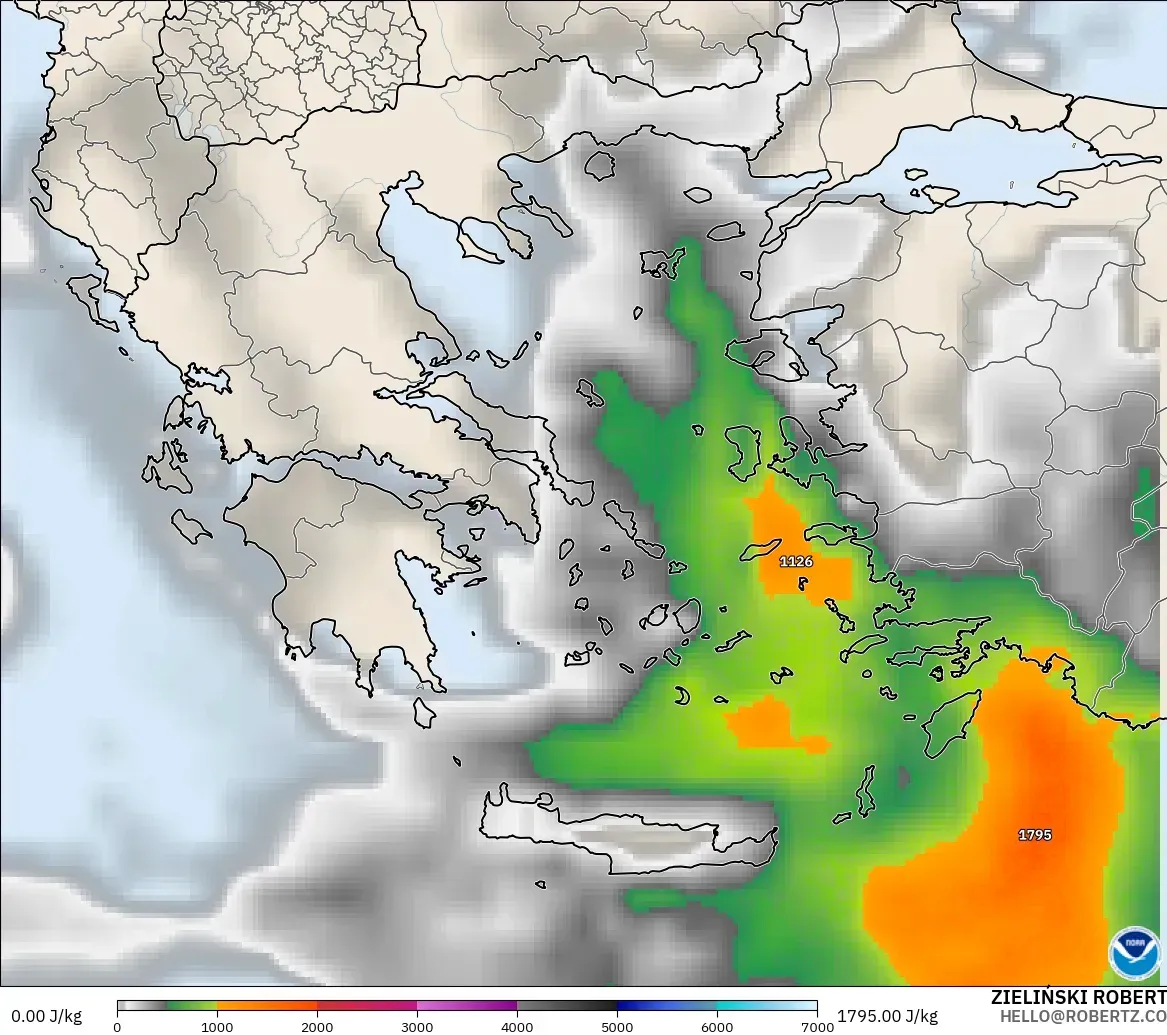 GFS modelo - Grecia, CAPE