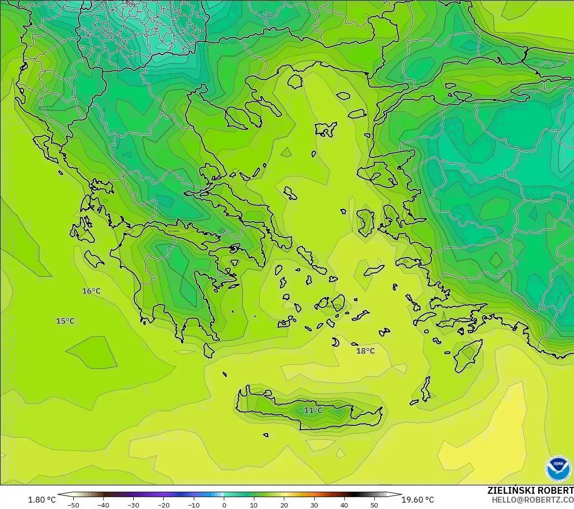 GFS modelo - Grecia, Punto de rocío a 2 m