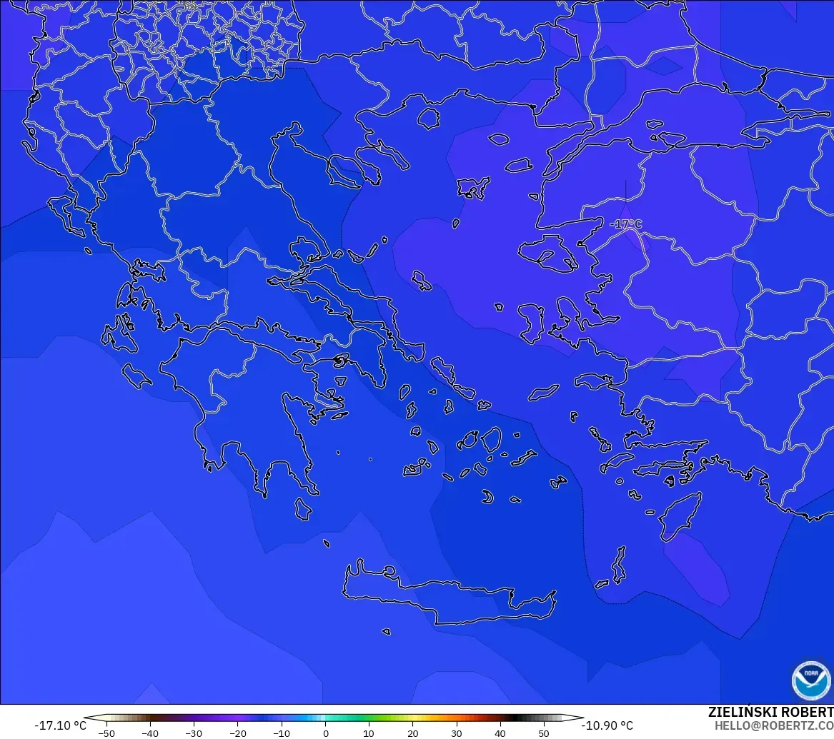 GFS modelo - Grecia, Temperatura a 500 hPa