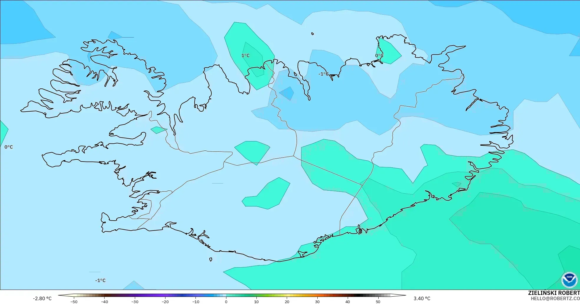 GFS modelo - Islandia, Temperatura a 850 hPa