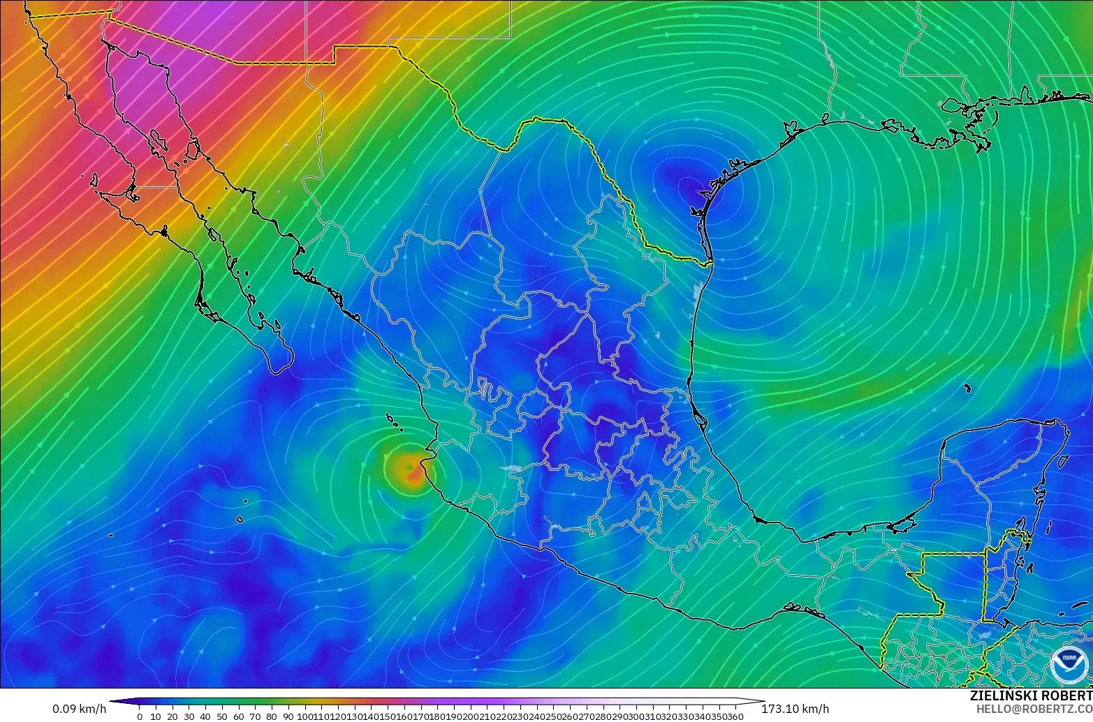 GFS modelo - México, Viento a 300 hPa (corriente en chorro)