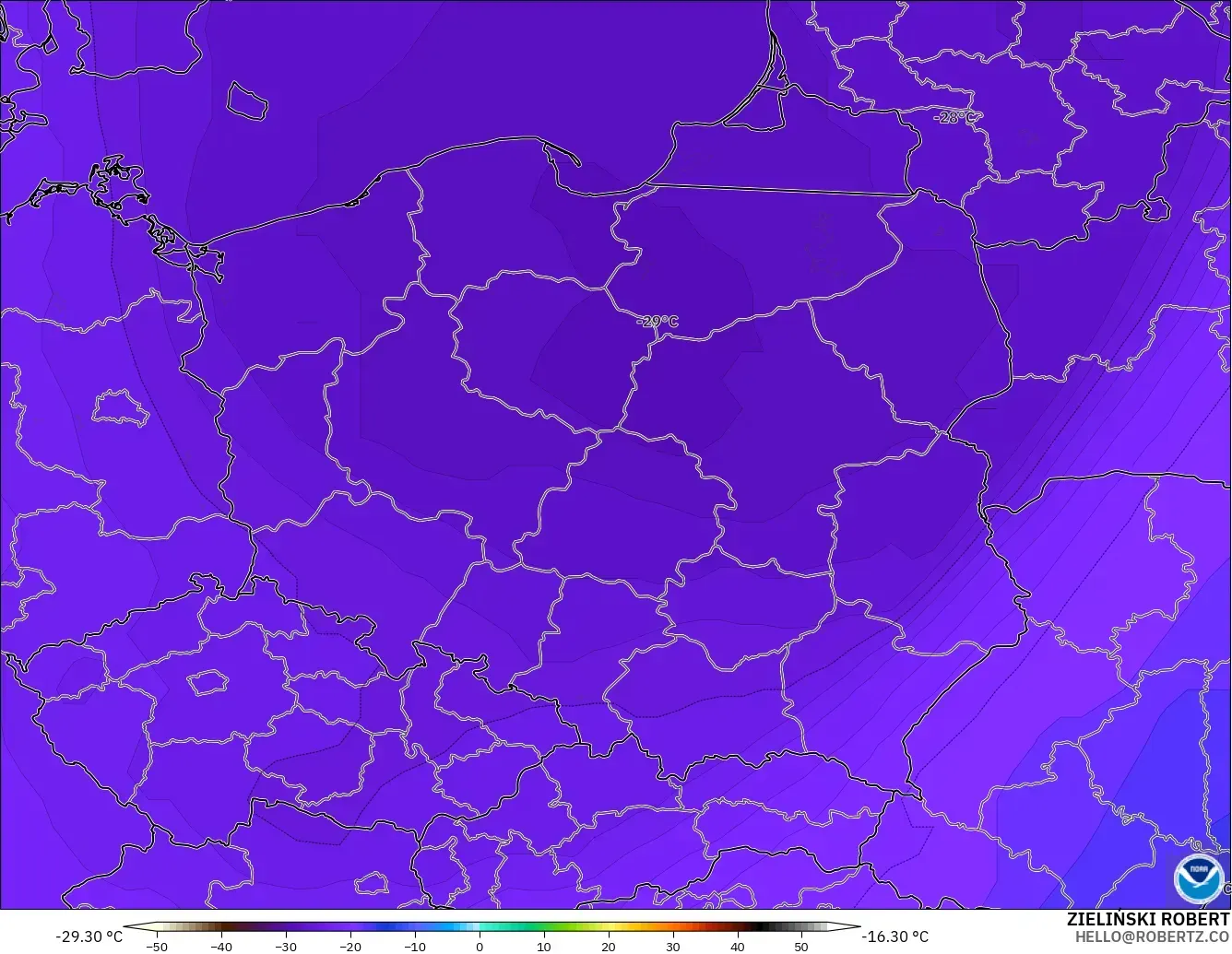GFS modelo - Polonia, Temperatura a 500 hPa