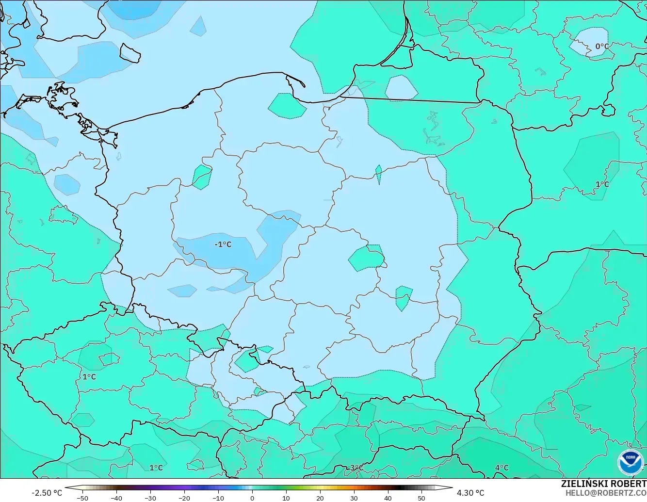 GFS modelo - Polonia, Temperatura a 850 hPa