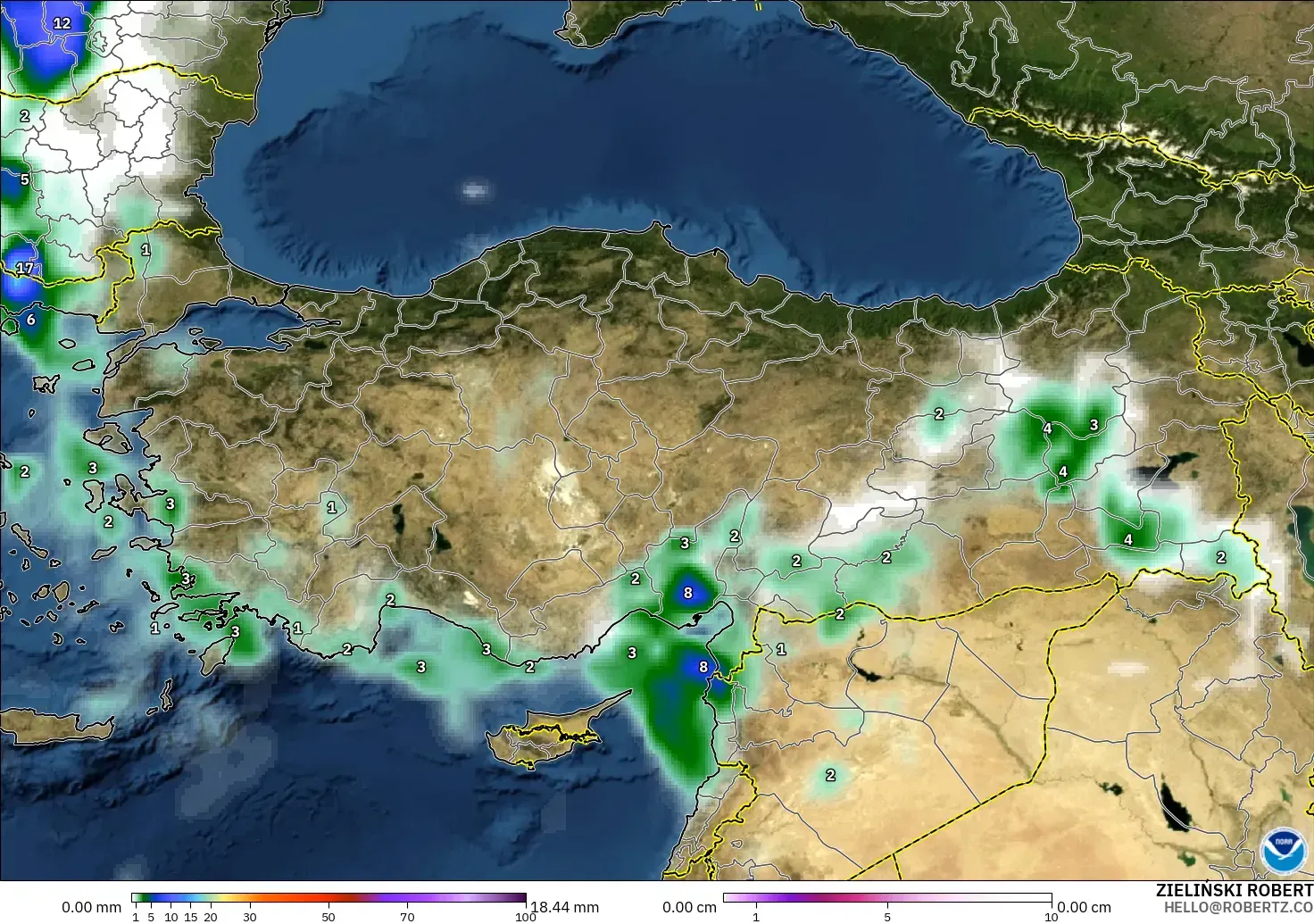 GFS modelo - Turquía, Precipitación, nubes y presión