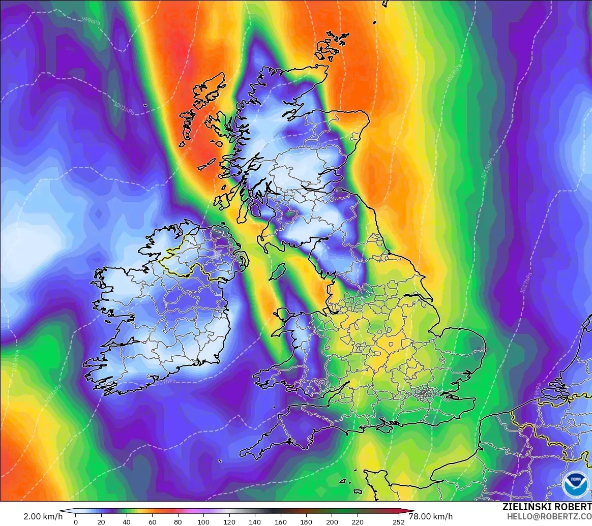 GFS modelo - Reino Unido, Ráfagas de viento