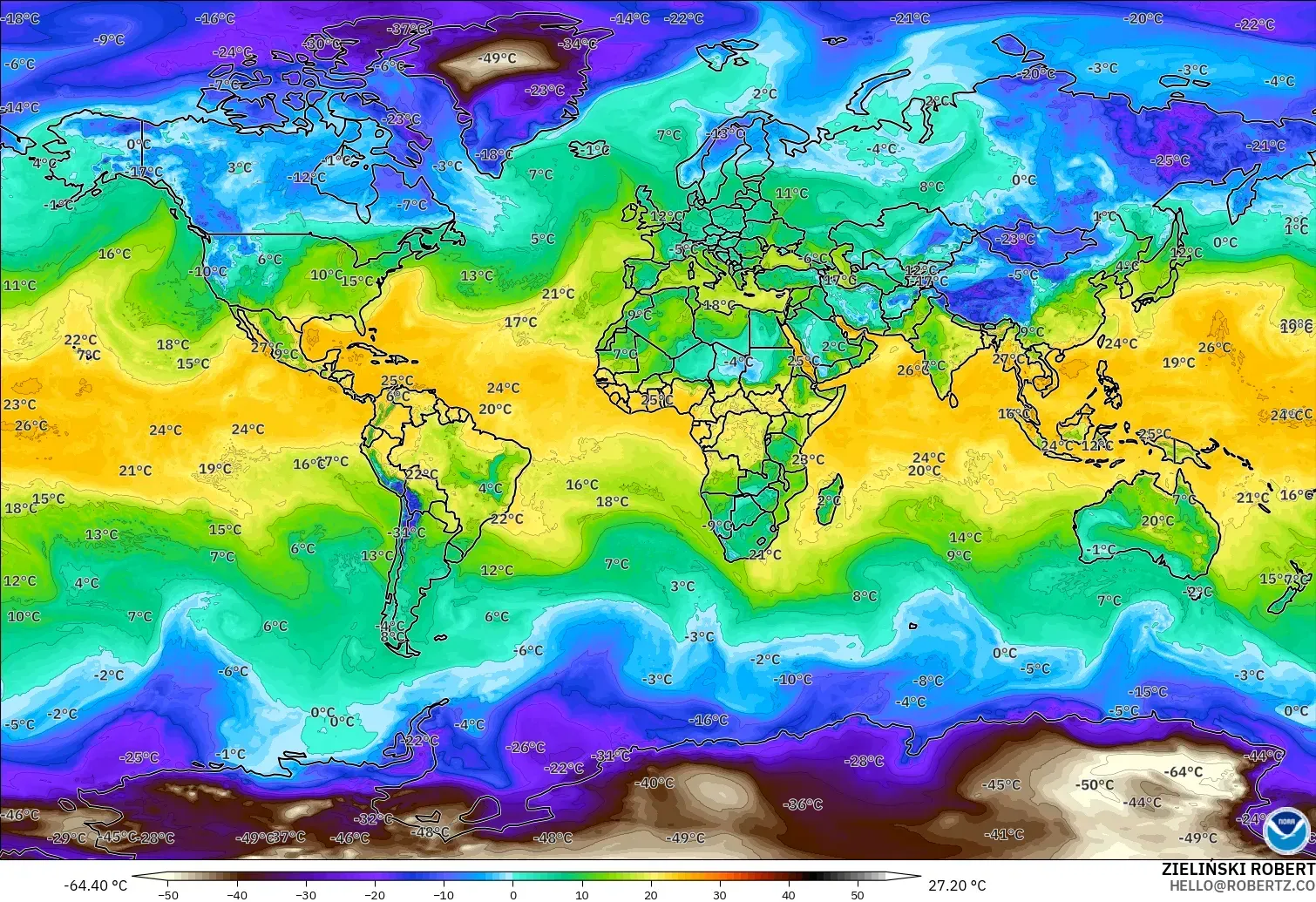 GFS modelo - Mundo, Punto de rocío a 2 m