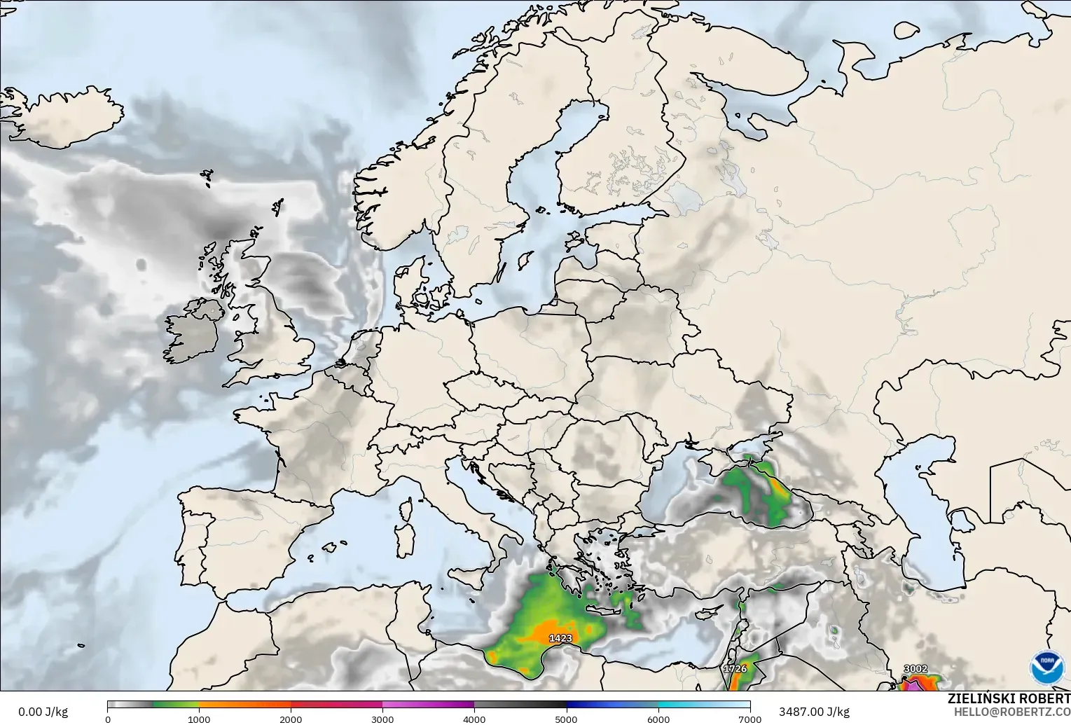 GFS modelo - Europa, CAPE