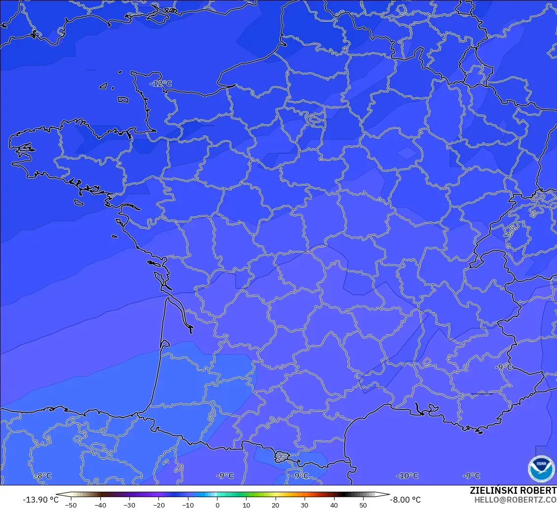 GFS modelo - Francia, Temperatura a 500 hPa