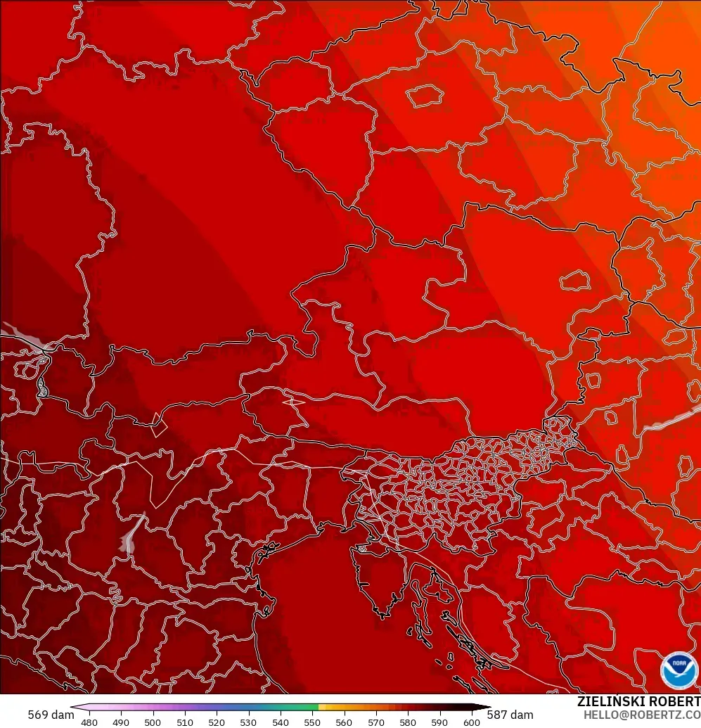 GFS modelo - Austria, Altura geopotencial a 500 hPa