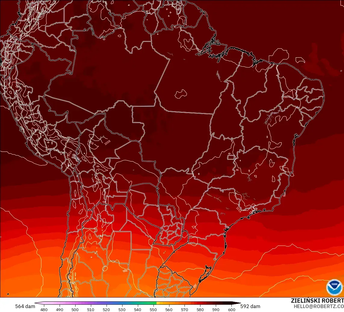 GFS modelo - Brasil, Altura geopotencial a 500 hPa
