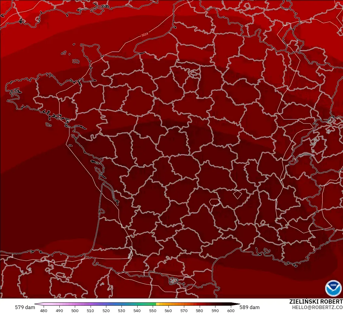 GFS modelo - Francia, Altura geopotencial a 500 hPa