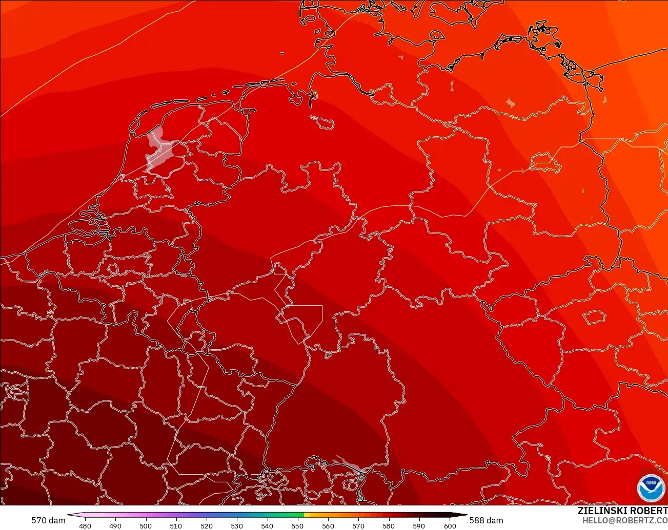 GFS modelo - Alemania, Altura geopotencial a 500 hPa