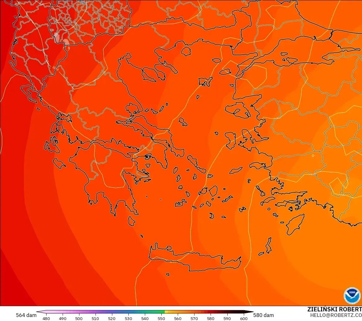 GFS modelo - Grecia, Altura geopotencial a 500 hPa