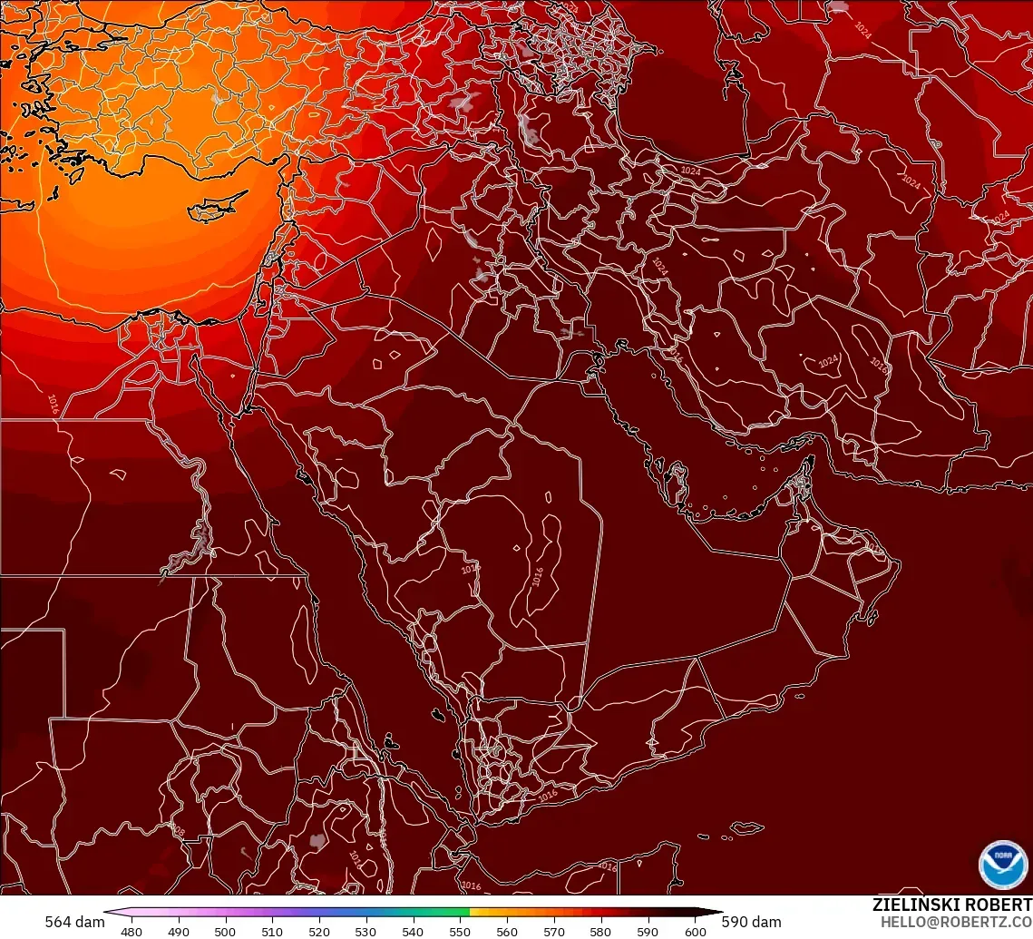 GFS modelo - Oriente Medio, Altura geopotencial a 500 hPa