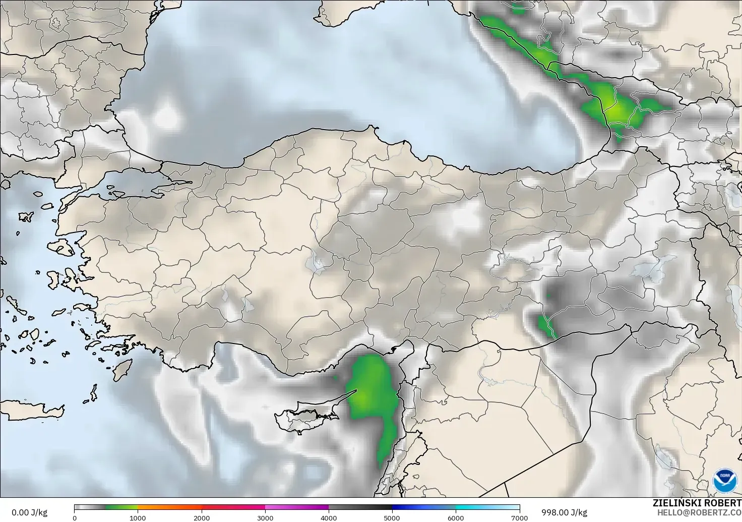 GFS modelo - Turquía, CAPE