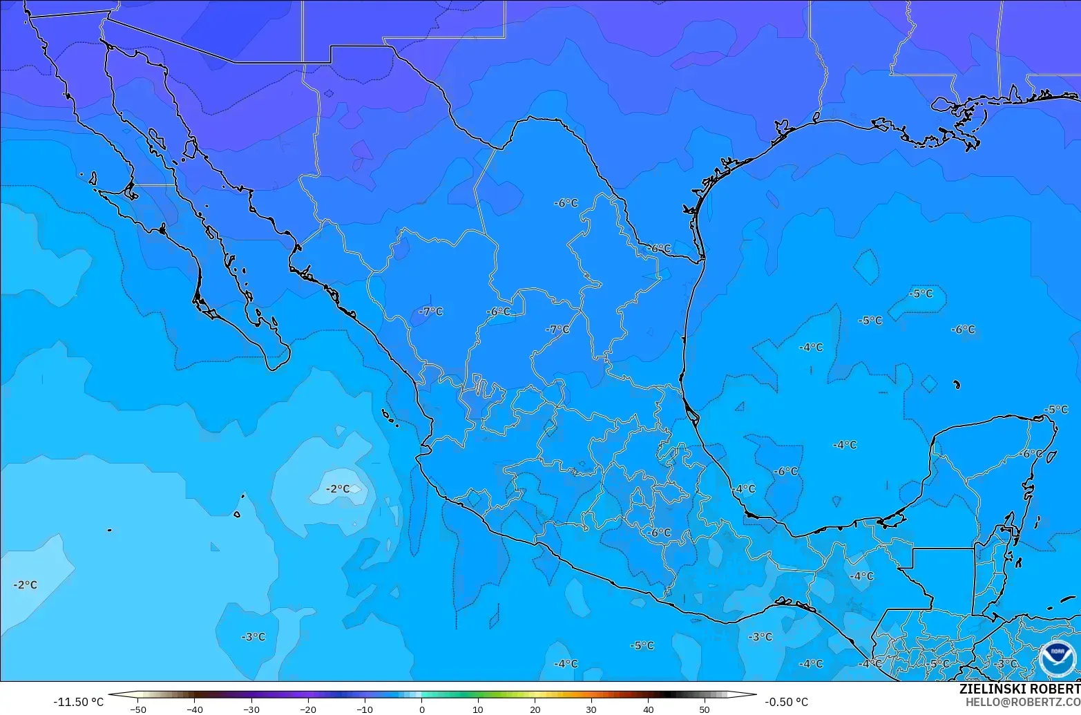 GFS modelo - México, Temperatura a 500 hPa