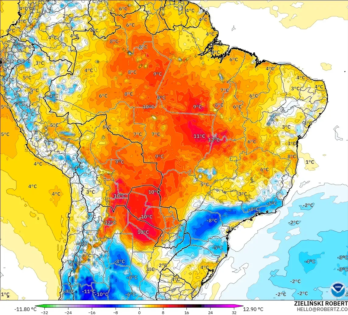 GFS modelo - Brasil, Anomalía de temperatura a 2 m