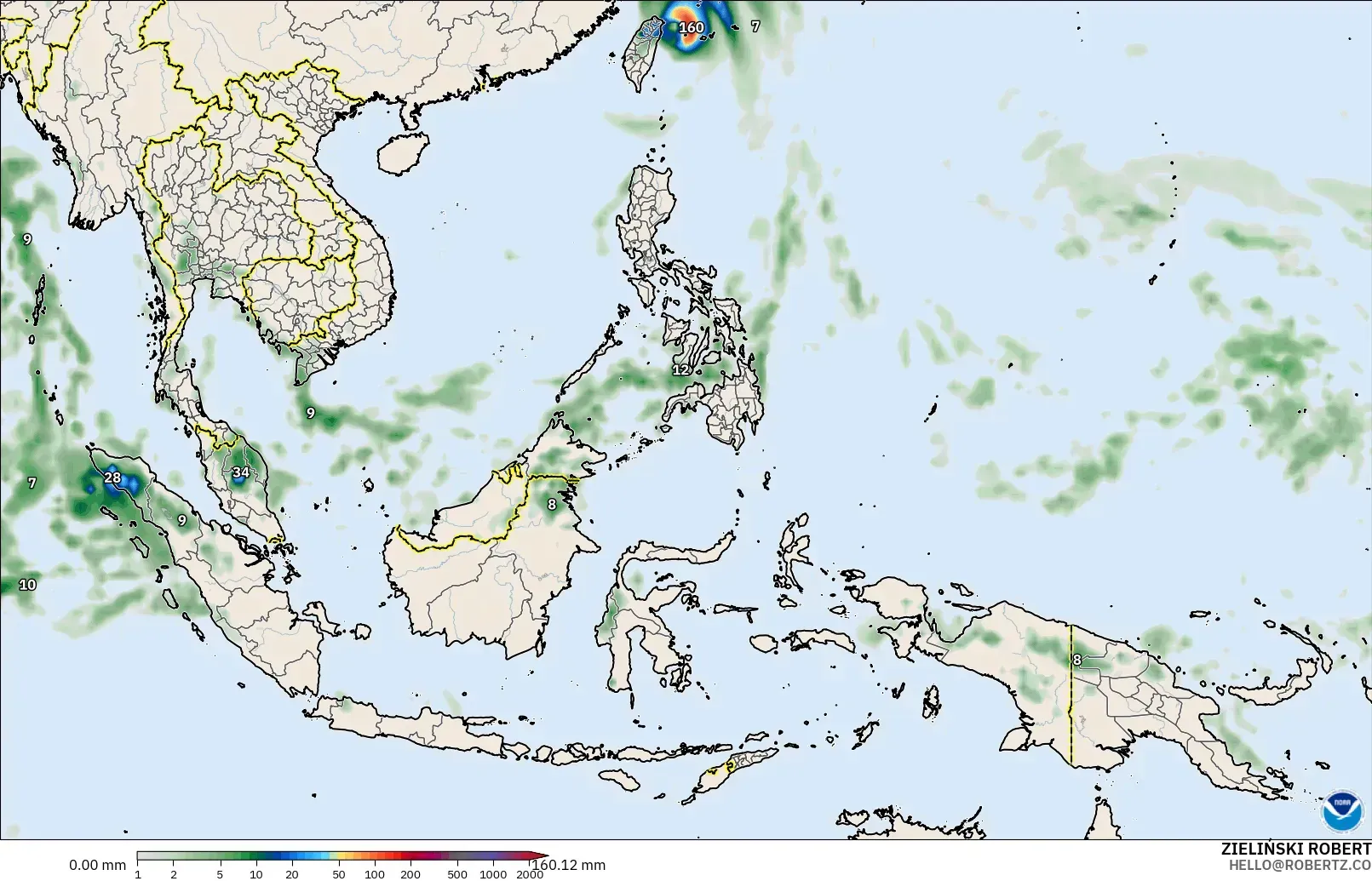 GFS modelo - Sudeste Asiático, Acumulación de precipitación